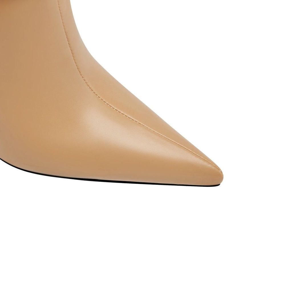 Wave Mesh Pointed Toe Leather Knee High Boots