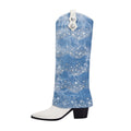 White and Denim Foldover Knee High Boots